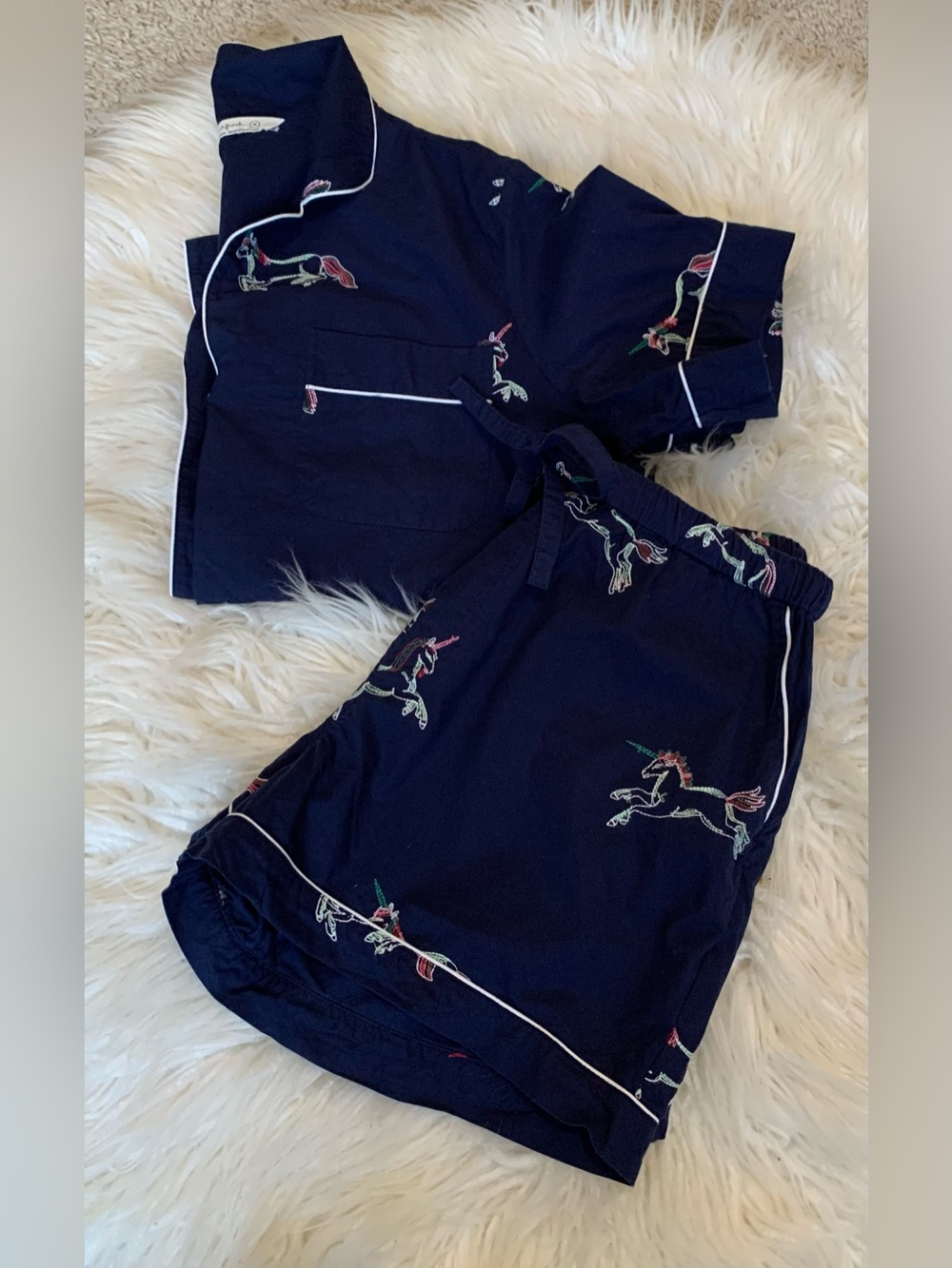 Printfresh Embroidered Unicorn Pajama Shorts Set Blue Size Medium